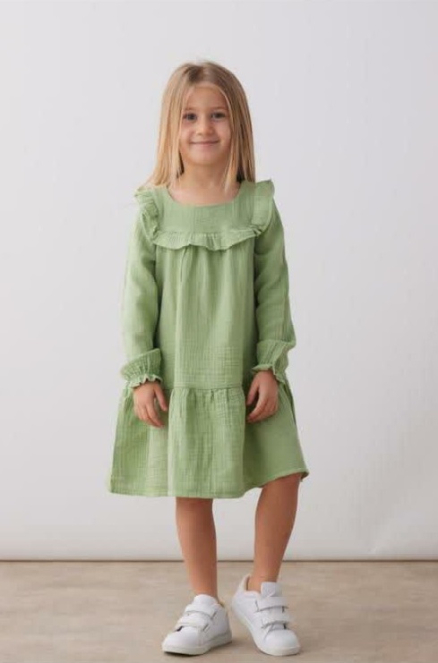 پیراهن دخترانه چیچلید موسیلین سبز (۱ تا ۶ سال)