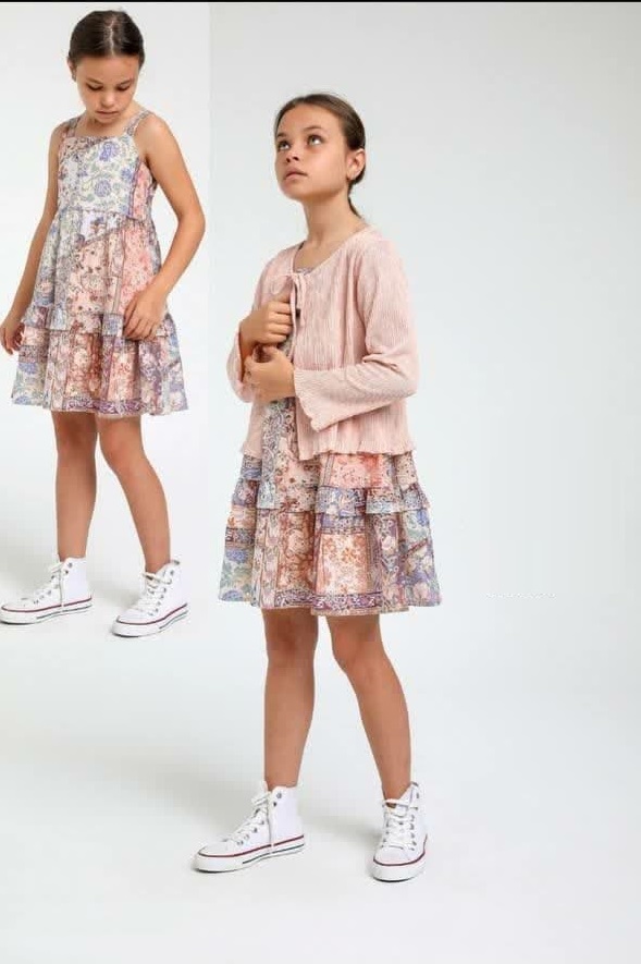 پیراهن  دخترانه  escabel مدل هفت رنگ گلدوزی کد ۸۰۳  ترک (۶ سال)