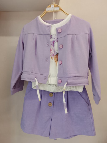 ست ۳تیکه بلوز و شلوارک و رویه دخترانه ترک (۲ سال)