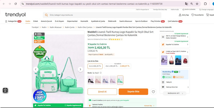 ست۳ تیکه کوله کیف غذا و جامدادی مناسب مدرسه مدل لبخند(کار اورجینال محصول ترکیه) waddell ارسال رایگان